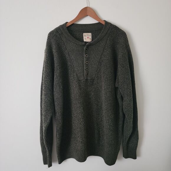 RedHead Other - RedHead Mens Rib-Knit Henley Sweater Green Cotton-Blend Heavy Fisherman Size 2XL